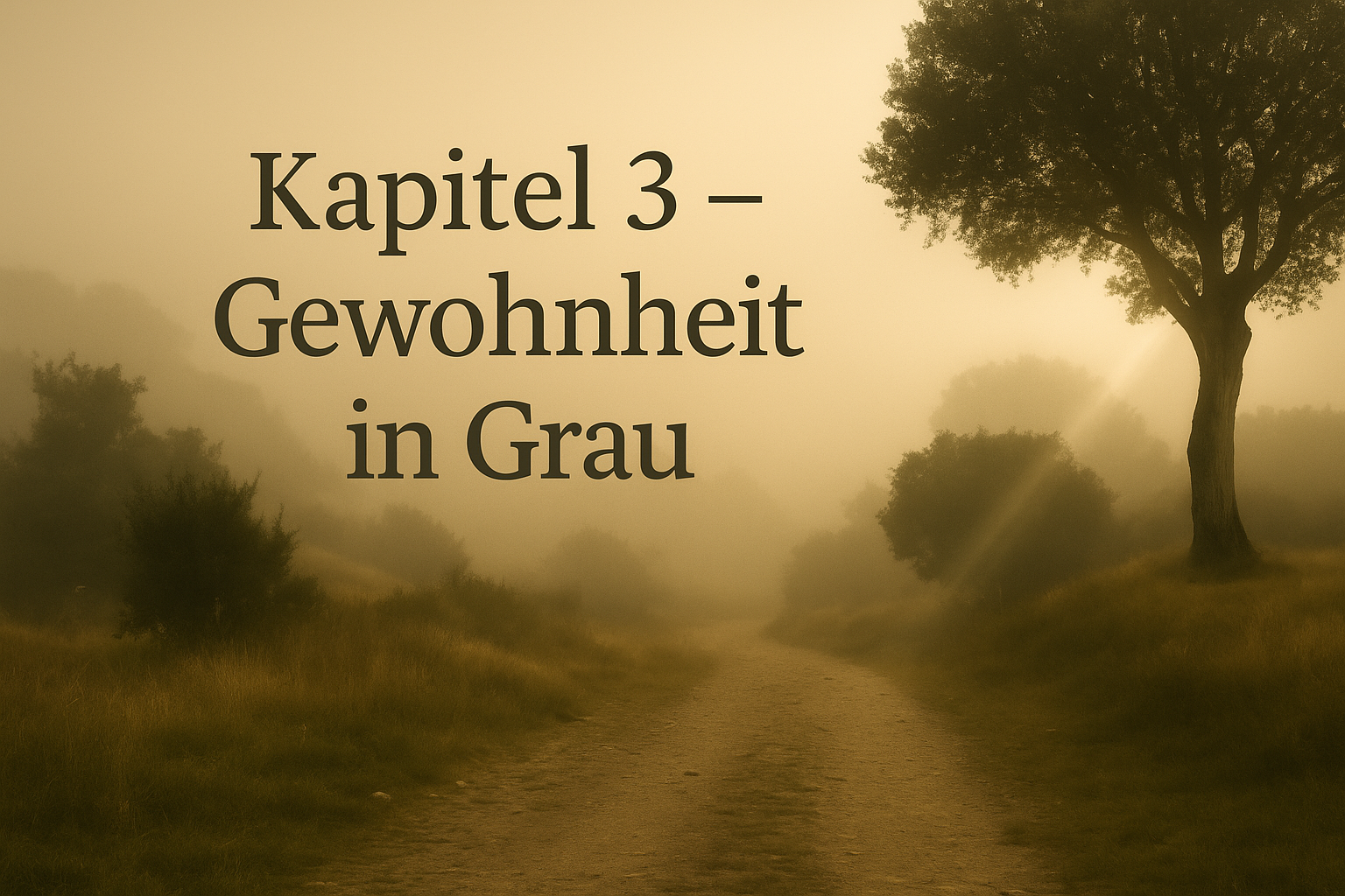 Eichenwald im Nebel mit Lichtstrahl