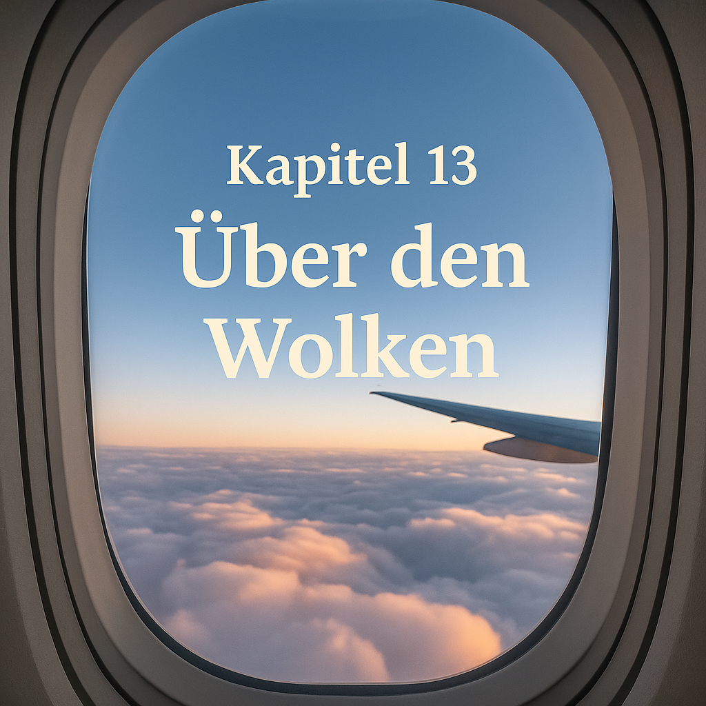 Blick aus dem Flugzeugfenster, die Wolken schimmern im Sonnenlicht